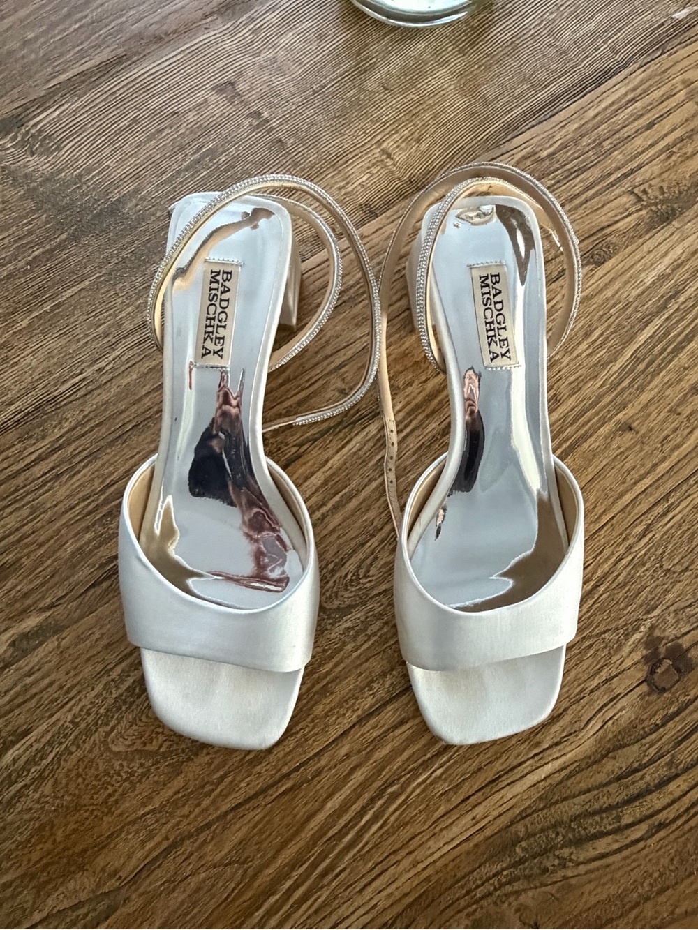 Badgley Mischka Ivory Satin Open-Toe Slingbacks
